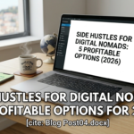 My 5 profitable side hustles for digital nomads in 2026 infographic with Brevo subscription form and Rank Math 92 score.
