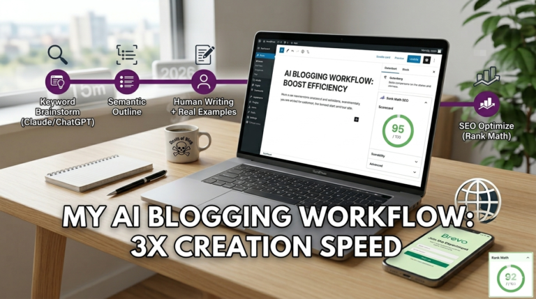 My advanced AI blogging workflow infographic with Rank Math 92 SEO score