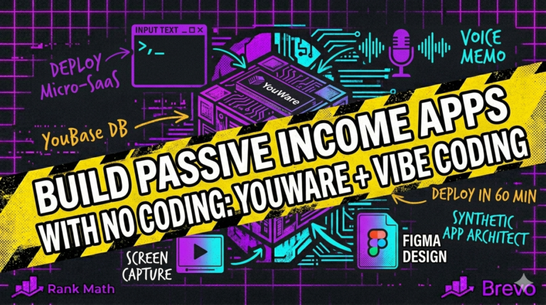 Neo-Brutalism poster explaining how to build digital nomad passive income apps using YouWare AI Vibe Coding without code