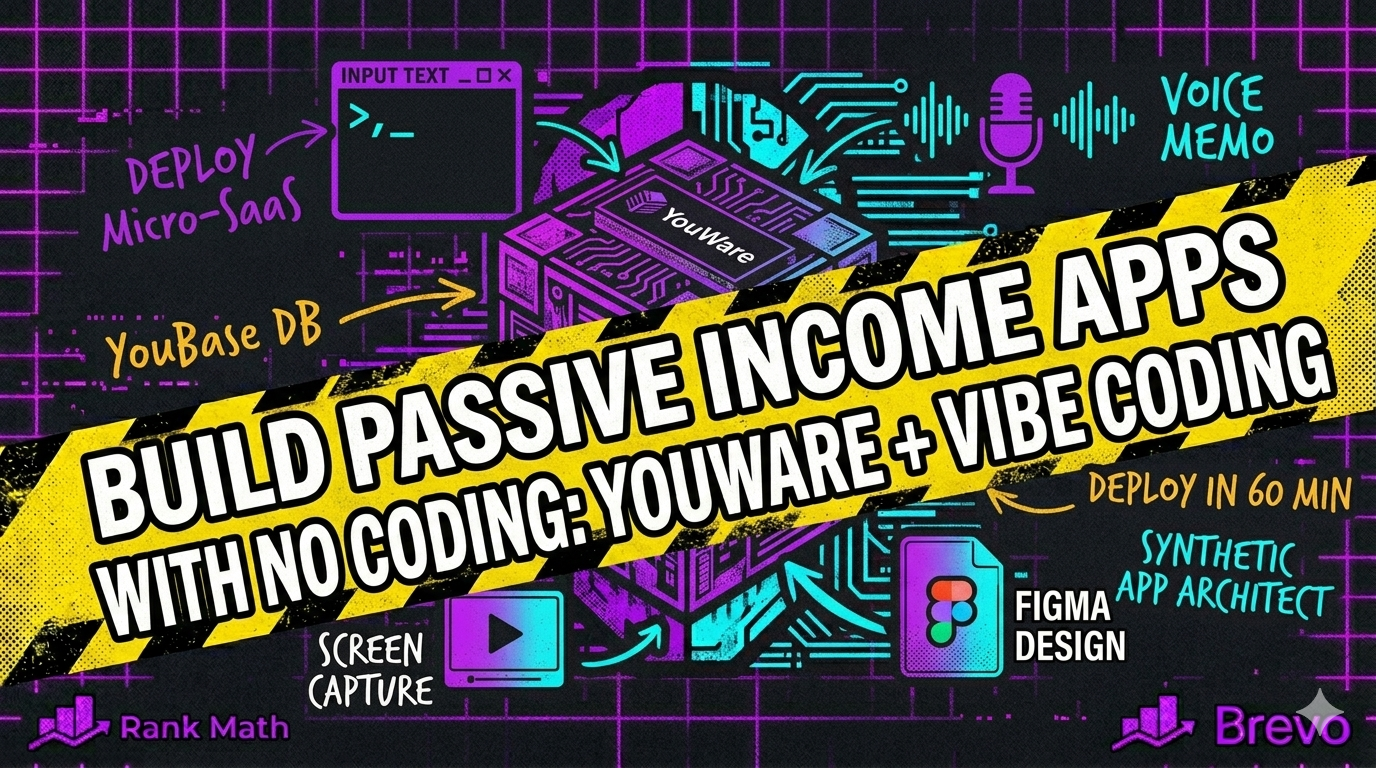 Neo-Brutalism poster explaining how to build digital nomad passive income apps using YouWare AI Vibe Coding without code