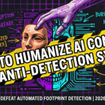 Neo-Brutalism poster explaining how to humanize ai content to defeat automated footprint detection.